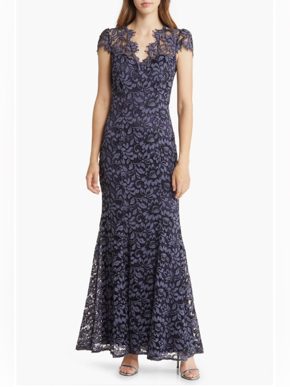 Eliza J illusion Cap Sleeve Gown